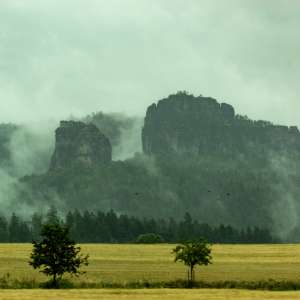 Nebelige Felsen im Elbsandsteingebirge Nebelige Felsen im Elbsandsteingebirge