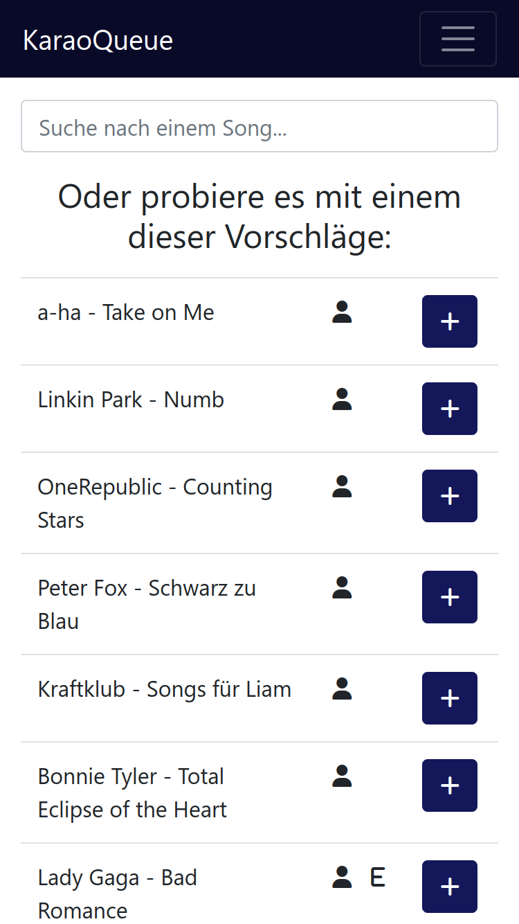 Suchansicht mit Vorschlägen